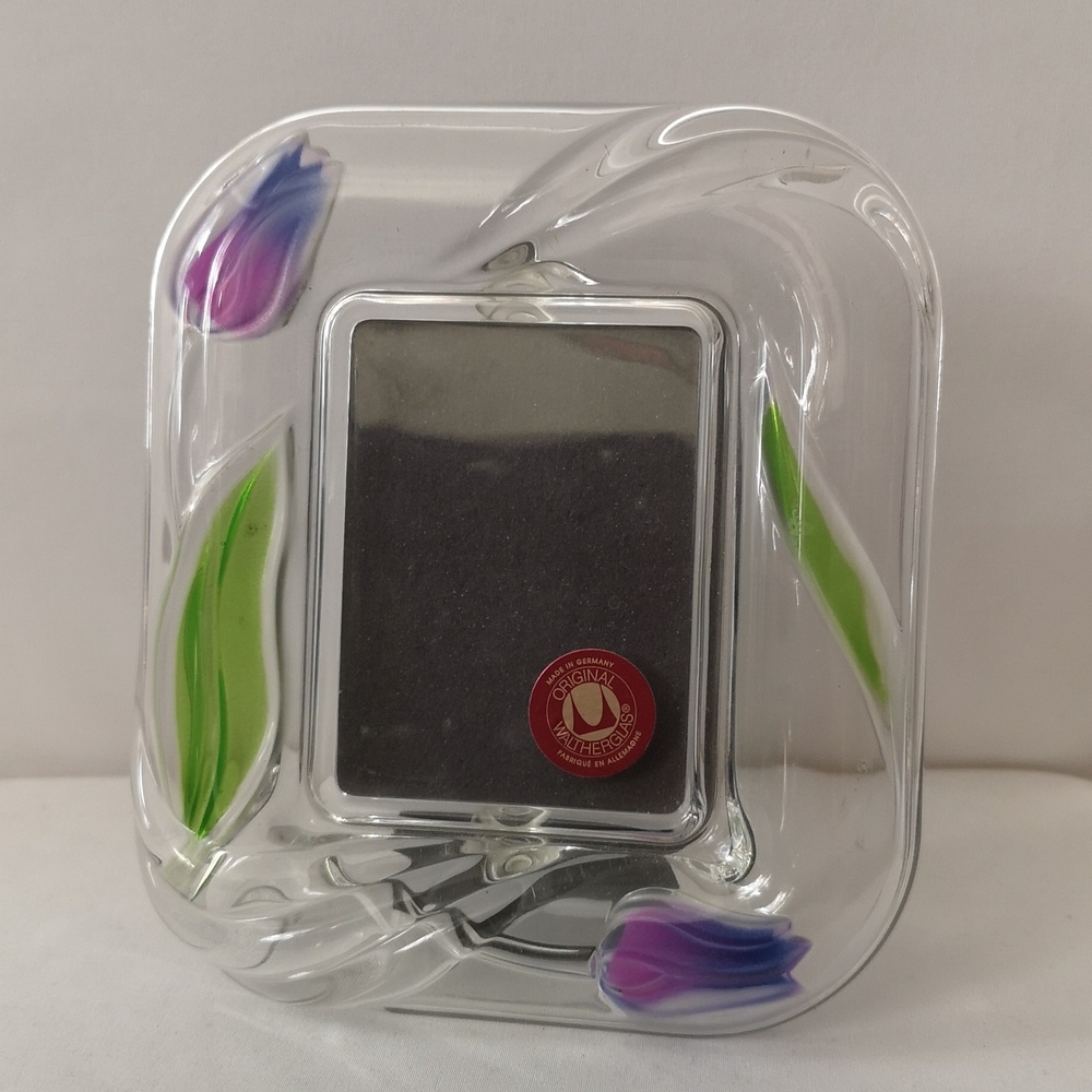 Beautiful Original Waltherglas Photo Frame with Coloured Pink Purple Tulips
